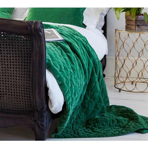 Plushious Velvet Bedspread In Emerald Green Velvet Throw Luxury