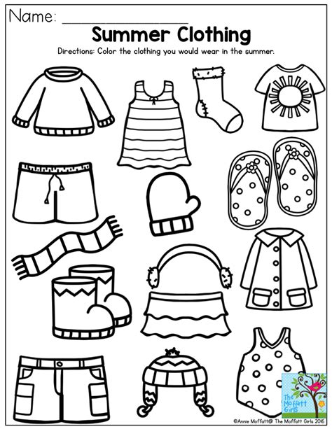 Coloring Clothes Worksheets For Kindergarten