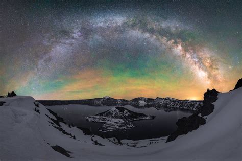2460x900 Resolution Crater Lake At Night 2460x900 Resolution Wallpaper