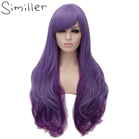 Similler 65cm Light Purple Ombre Long Wavy Synthetic Full Wigs For