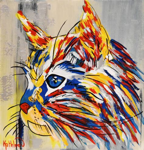 Cat Canvas Cat Portrait Art Abstract Pa Peinture Par Kathleen Artist