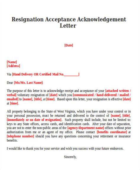 Acceptance Of Resignation Letter From Employer Resignation