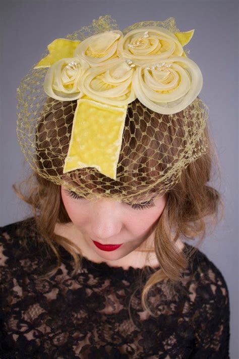 1950s Hat 50s 60s Wedding Fascinator Canary Yellow Bridesmaid Hat