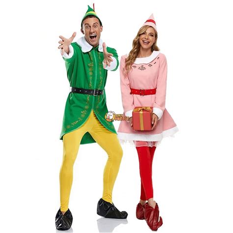 buddy the elf and jovie elf cosplay christmas costume for adults santa helper luckyonesie