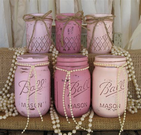 On Sale Set Of 6 Mason Jars Painted Mason Jars Pink Mason Etsy In
