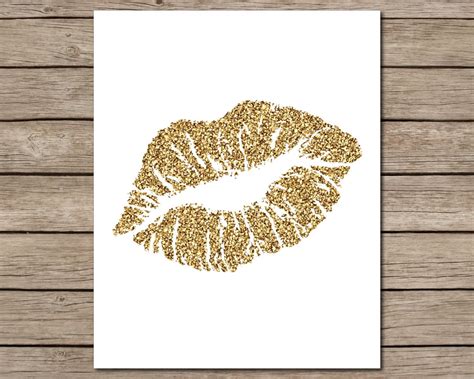 Gold Glitter Kiss Lips Printable Instant Download Printable Lips