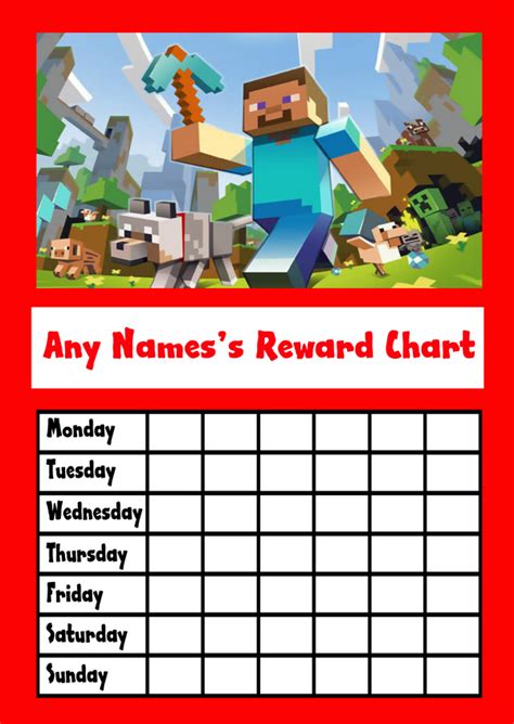 Kids will have a great time working towards success while earning chuck e. Red Minecraft Star Sticker Reward Chart | Reward chart ...