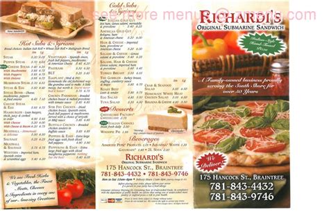 Online Menu Of Richardis Original Submarine Sandwich Restaurant