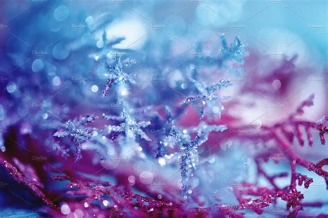 Blue Pink Bokeh Abstract Light Snowflake Backgrounds ~ Holiday Photos