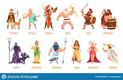 Pantheon Of Ancient Greek Gods Mythology Set Of Characters With Names