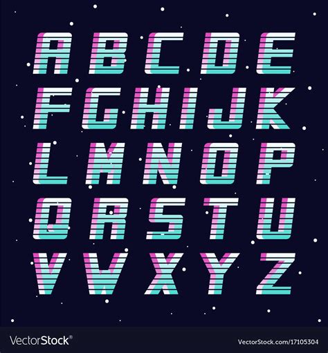 Retro Font Fashion 80 90s Vector English Alphabet Futuristic Latin