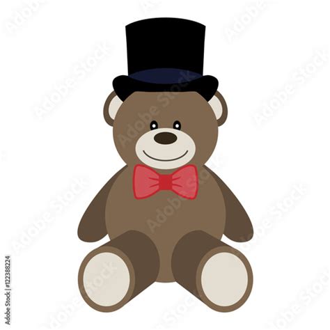 Vector Illustration Of A Toy Bear With Bow Tie And Top Hat On A White Background Stock Vector