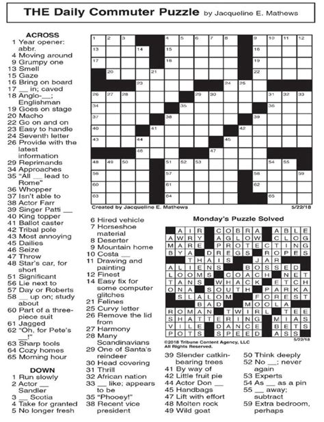 Free Printable Daily Commuter Crossword Printable Printable Crossword