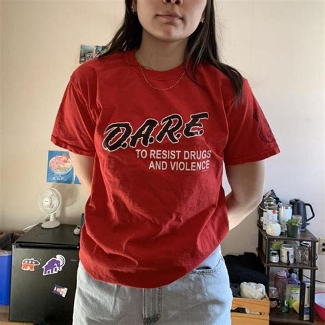 Dare To Resist Drugs And Violence Tee Shirt Red Depop