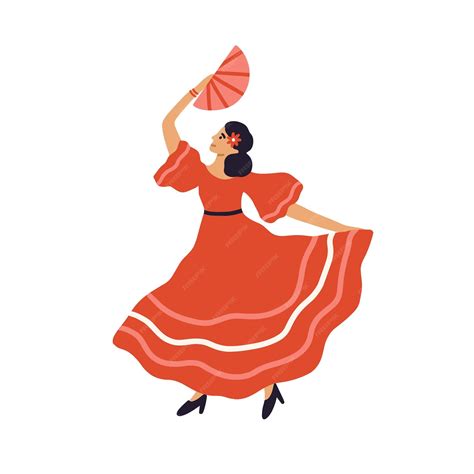 linda dançarina de flamenco espanhol dançando com ventilador no tradicional vestido vermelho
