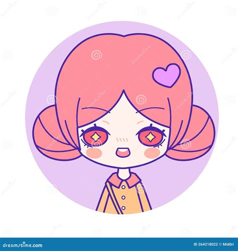 Trendy Chibi Portrait Of Excited Cute Girl With Pink Hair Buns Stock