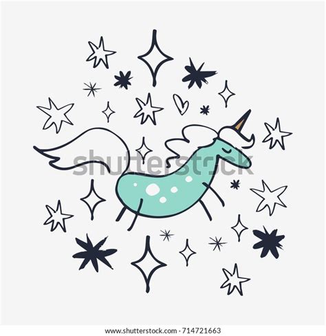 Vector Cute Hand Drawn Unicorn Illustration Stock Vector Royalty Free