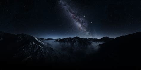 Nature Landscape Mountain Starry Night Milky Way Galaxy Mist