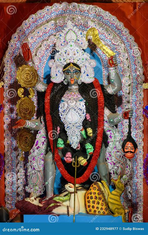 Idol Of Goddess Maa Kali At A Decorated Puja Pandal In Kolkata India Stock Image Image Of