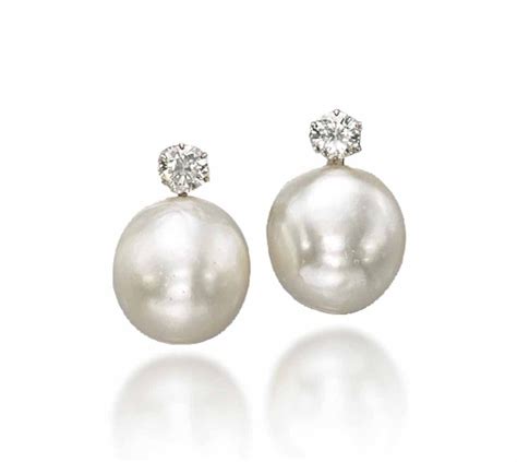 A Pair Of Natural Pearl And Diamond Earrings Earrings Pearl