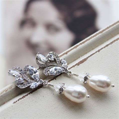 Art Deco Earrings Vintage Style Crystal Pearl Earrings Etsy Crystal
