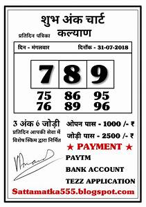 Satta Matka Advicer Kalyan Chart For Date 31 07 2018