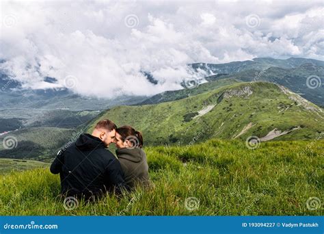 Couple In Love Spends Time In Mountains Stock Image Image Of Adult