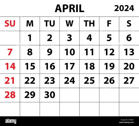 2024 April Month Calendar Color Vector Illustrator Calendar Design