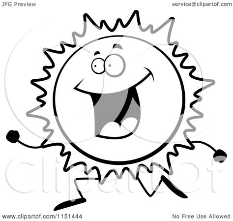 Cartoon Clipart Of A Black And White Sun Character Running Vector