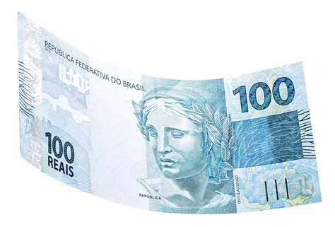 Nota De Cem Reais Do Brasil Caindo Sobre Fundo Branco Isolado Foto