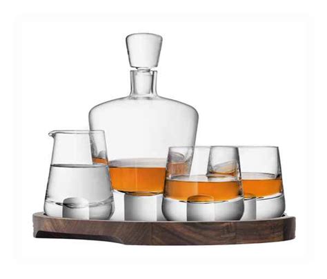 Lsa Whisky Cut Connoisseur Set And Walnut Serving Tray Glassware Master Of Malt