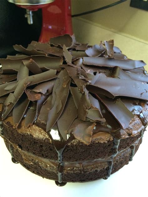 Rustic Chocolate Cake With Chocolate Ganache Icing And Chocolate Curls