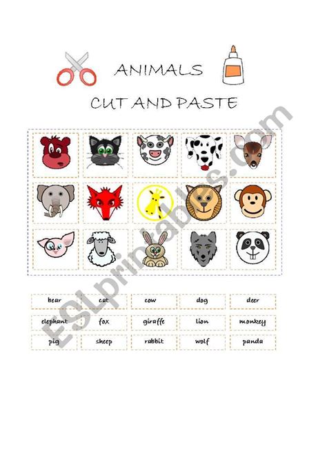 Animals Cut And Paste Esl Worksheet By Martharamirez