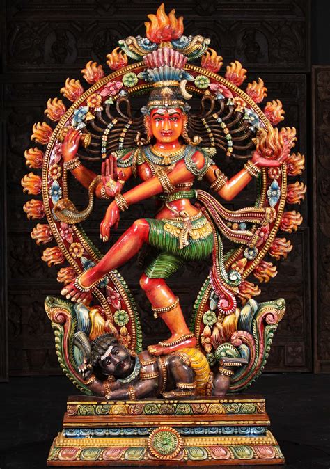 Large Wood Dancing Shiva As Lord Of Dance Nataraj With Flame Arch Hand Carved In India 71