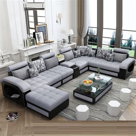 6 Seater Velvet Modern U Shape Living Room Sofa Set 231 At Rs 69999