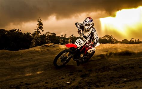 Motorcycle Racing Sports Motocross Dirt Storm Rain Sky Clouds