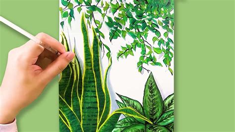 How To Paint Leaves For House Plants For Beginners With Acrylic Paint