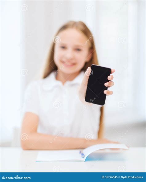 Smiling Student Girl With Smartphone At School Stock Image Image Of