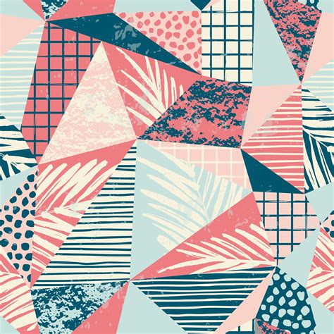 Trendy Seamless Exotic Pattern With Palm And Geometric Elements 300038