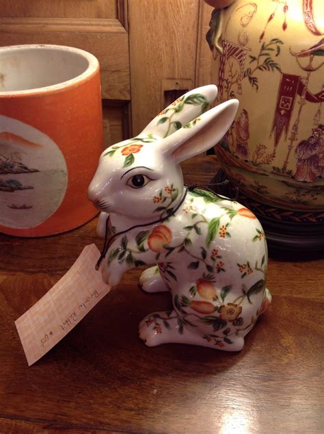 Rabbit, ceramic, painted, floral - C&C mercantile