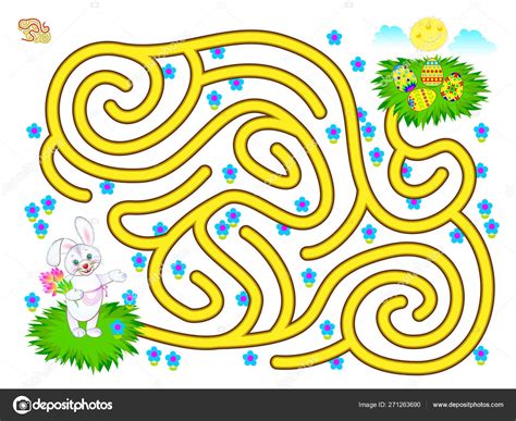 Logic Puzzle Game Labyrinth Children Help Rabbit Find Way Till Stock