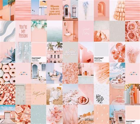 Photo Wall Collage Kit Peach And Light Blue 2 Aesthetic Set Etsy