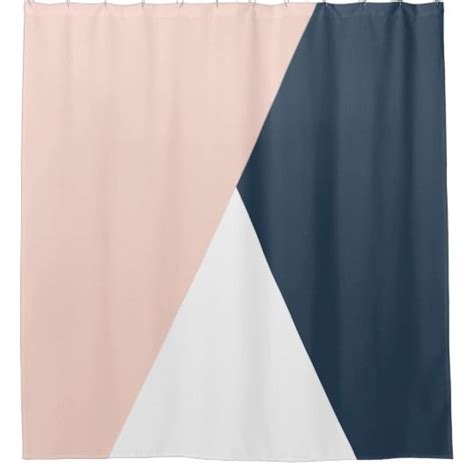 Elegant Blush Pink And Navy Blue Geometric Triangles Shower Curtain