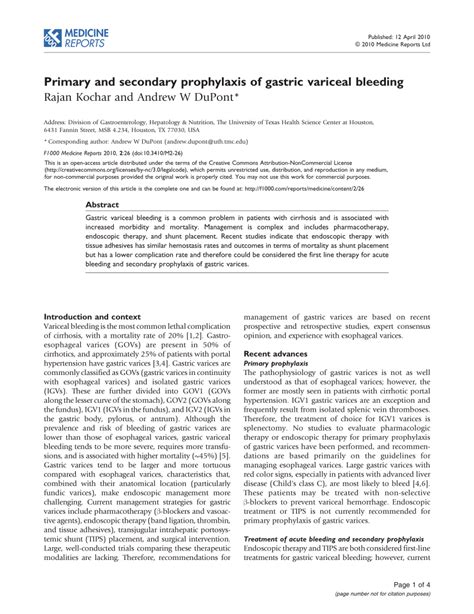 Pdf Primary And Secondary Prophylaxis Of Gastric Variceal Bleeding