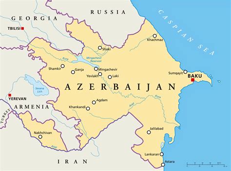 Detailed map of azerbaijan and neighboring countries. Cities map of Azerbaijan - OrangeSmile.com