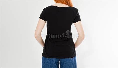 Back View T Shirt Design Happy People Concept Smiling Red Hair Woman
