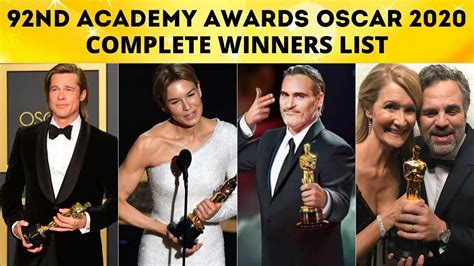 Oscar 2020 Awards Complete Winners List Best Actor Best Director Best Motion Picture Youtube