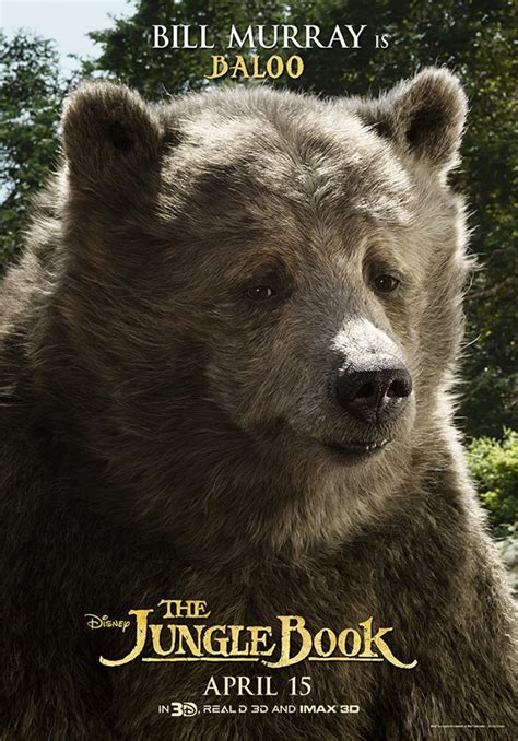 The Jungle Book Character Movie Poster 2016 Bill Murray As Baloo The Bear Plot A Live