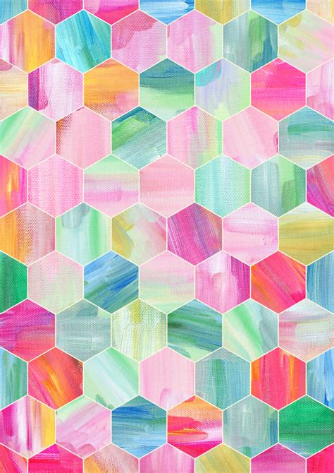 Pretty Pastel Hexagon Pattern In Oil Paint Art Print By