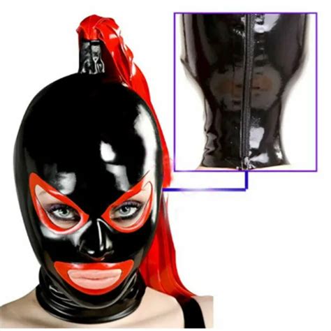 latex hood with red latex wig open eyes and mouth rubber mask cosplay club wear 48 00 picclick